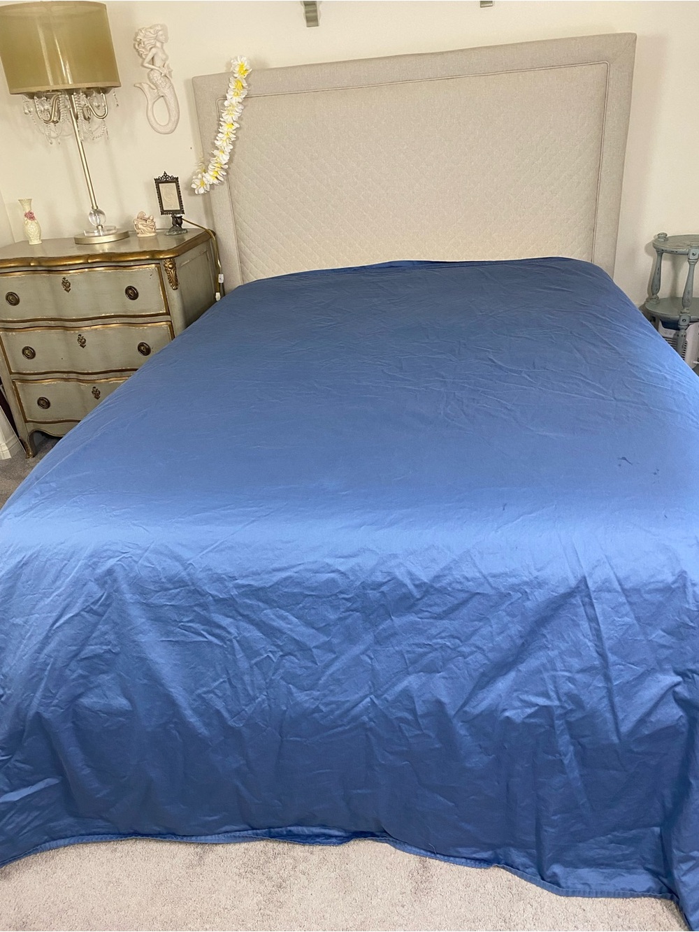 Charisma Royal blue Solid King Flat Sheet  - Silky Finish